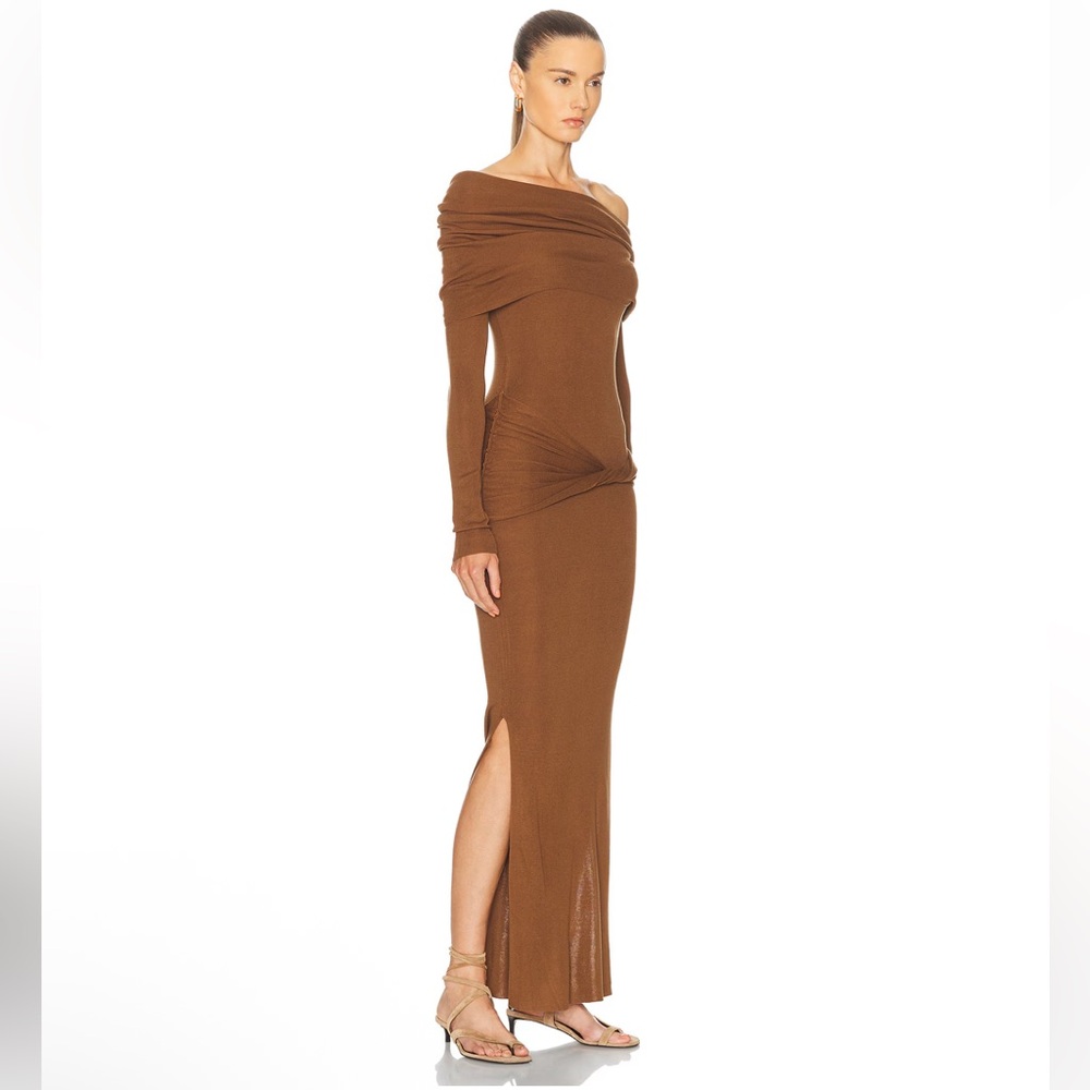 Aya muse off shoulder maxi dress Elegant Brown Off-Shoulder Dress - Picture 2 of 5
